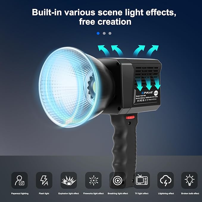 PULUZ Portable Video Light, COB Fill Light with 2500-6500K Adjustable Color Temperature, 8 Creative Lighting Effects, Perfect for Photography Studio, Outdoor Shooting and Live Streaming