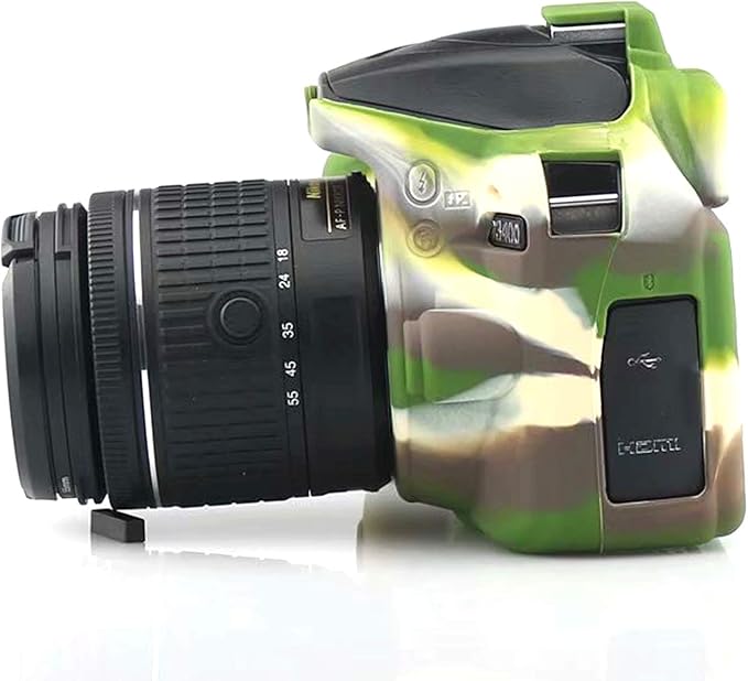 Professional Secure Silicone Camera Cases Bag Housing Rubber Body Skin for Nikon D3400 Digital SLR Camera (Green)