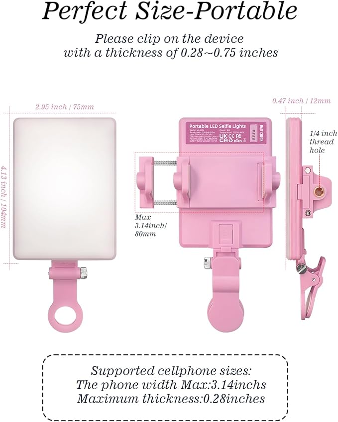 60 LED Portable Selfie Light Video Conference Lighting with Clip & Camera Tripod Adapter Rechargeable 2000mAh CRI 97+, 3 Light Modes for Phone iPhone Webcam Laptop Photo Makeup (Pastel Pink)