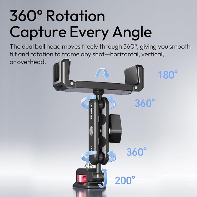 ULANZI MA56 4-in-1 Metal Phone Tripod Mount with Cold Shoe & Arca Swiss Plate, 360° Adjustable Hot Shoe Camera Phone Mount for iPhone, Compact All-in-One Adapter for Smartphone Photography & Video
