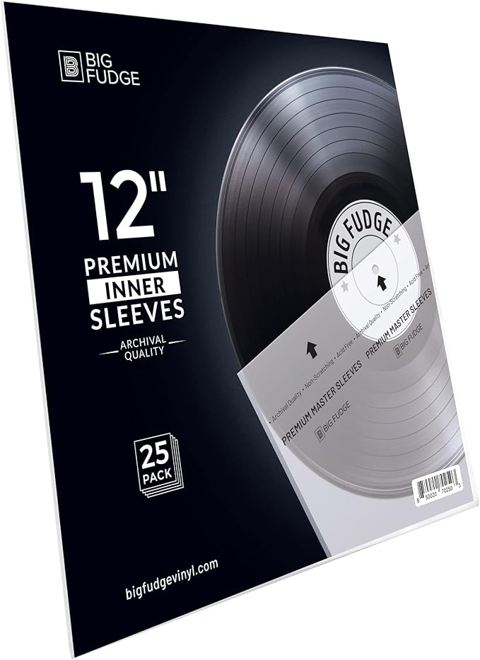 Big Fudge 12" Vinyl Record Sleeves - Inner Sleeves 25 Pack - Anti Static Rice Paper Acid Free Vinyl Covers - Accessories Protect LP Albums from Dust, Dirt & Scratches