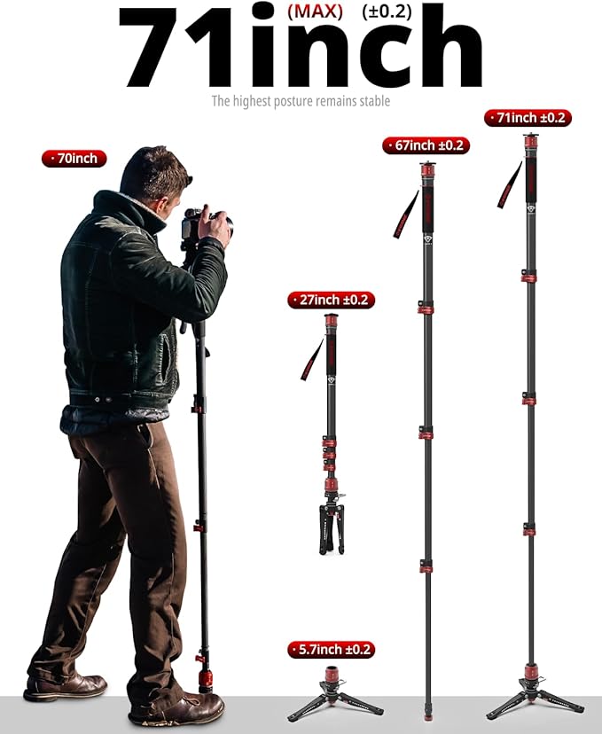 IFOOTAGE 71”Carbon Fiber Monopod with Feet Cobra 3 Monopod C180F-P,Pedal Base Tripod CB3 Base-P Low Profile,for Sony,Nikon,DSLR,Max.Payload 17.64lb/8KG