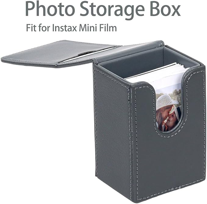 Orga'Neat Picture Holder Storage Case for Fujifilm Instax Mini Film 12/11/90/40/9/8/7/7+/EVO, Instax Mini PU Leather Photo Holder with Pocket Outside, up to 50 Photos (Grey)