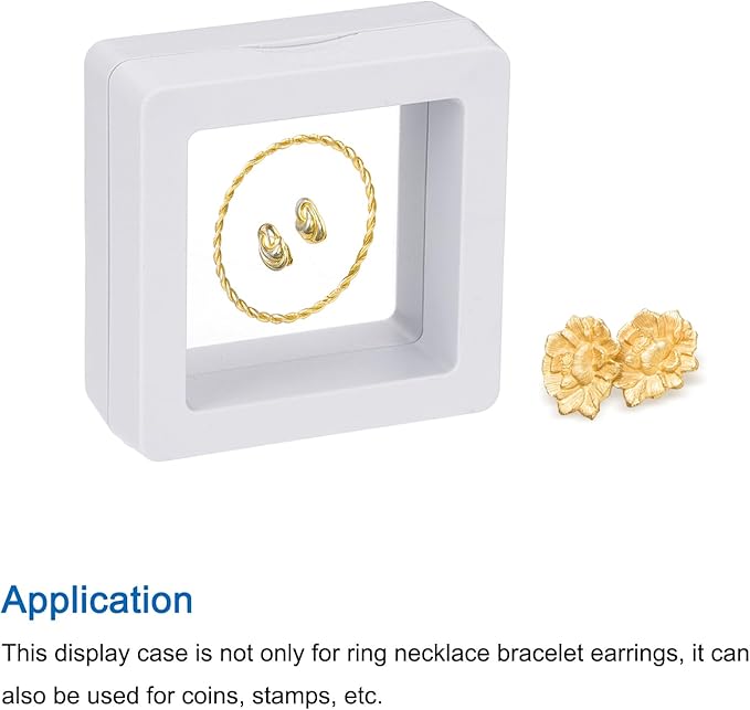 MECCANIXITY Floating Frame Display Holder Stand 3D Jewelry Display Box 1.97 x 1.97 x 0.79 Inch White for Ring Necklace Bracelet Earring Pack of 2