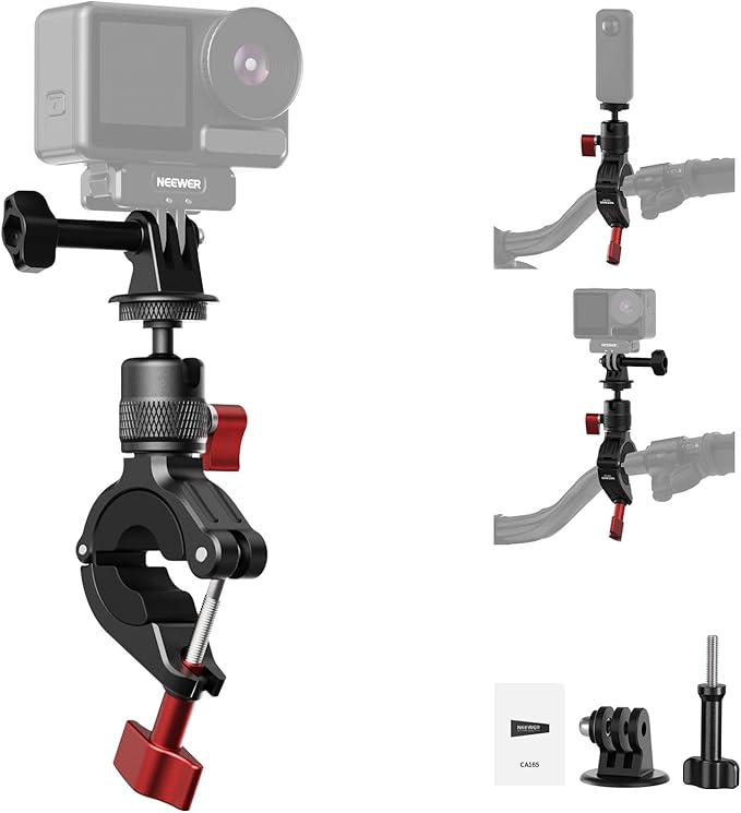 NEEWER Motorcycle Bike Handlebar Mount Compatible with GoPro DJI Osmo Action Cameras, Handle Bar Pole Clamp Holder with 360° Rotation for POV Video Recording, CA165