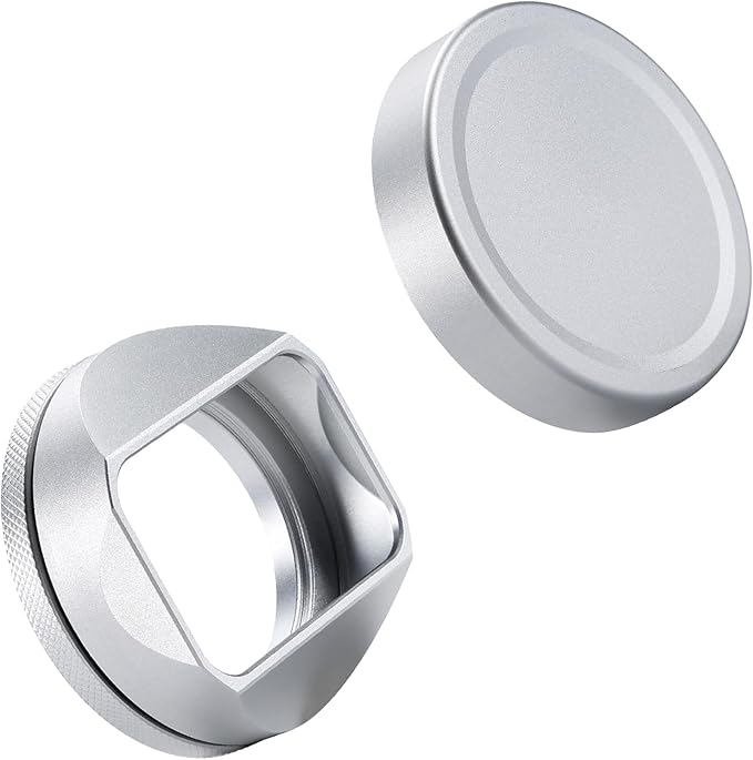 Metal Square Lens Hood (with Cover) with 49mm UV Filter Adapter Ring Compatible with for Fujifilm X100V/X100VI (Aluminum Alloy-Silver)