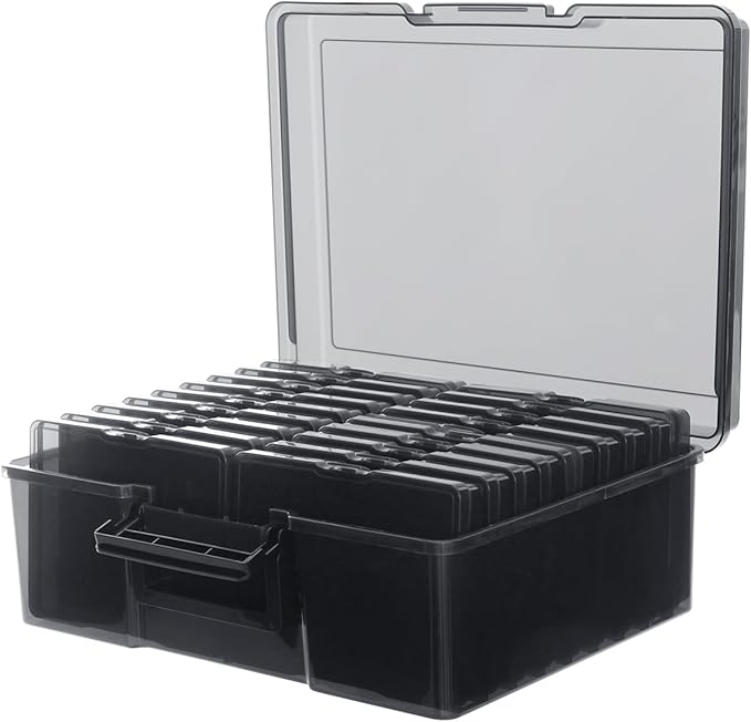 IDekooror Photo Storage Box 5" x 7", 18 Inner Extra Large Photo Organizer Container, Plastic Craft Storage Box with Handle for Pictures Stickers Stamps Seeds