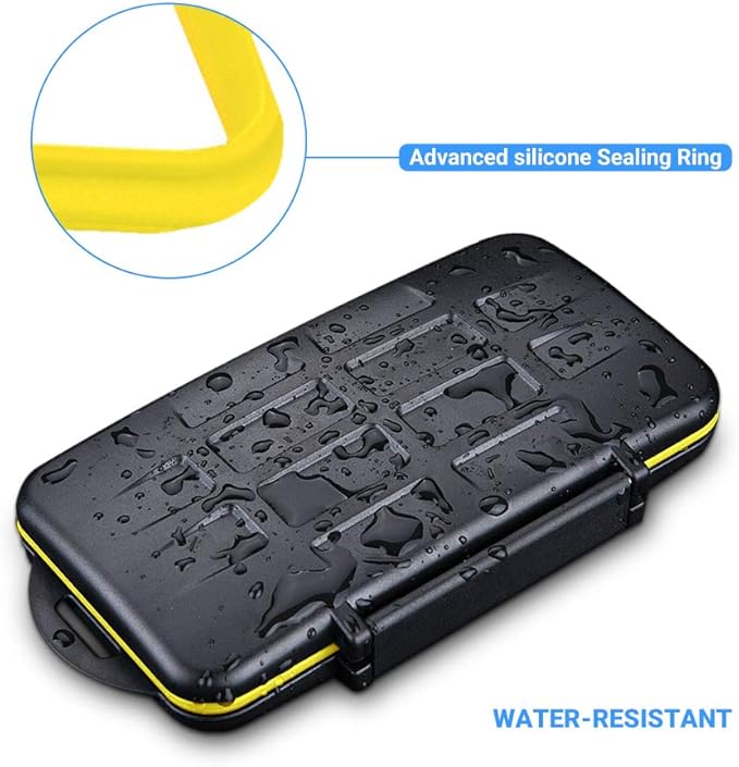 12 Slots SD Memory Card Case Storage, Water-Resistant Anti-Shock SD SDHC SDXC Card Holder Carrying Case with Carabiner