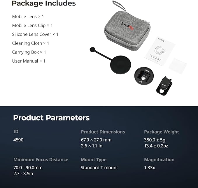 SMALLRIG 1.33X Anamorphic Lens for Mobile Phone, 2.4:1 Wide Screen Deformation Filmmaking Lens with T-Mount, Phone Cinematic Lens for iPhone 15/14 / 13/12, for Samsung S21 / S22 Series - 4590
