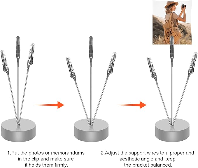 FaitAtten 3 Pack Desktop Photo Tree Holder Clip Round Base, 3-Branch Gift Card Holder with Clips, Memo and Picture Display Clip Holder Stand for Wedding Party Photo Clip Holder Table Numbers Silver