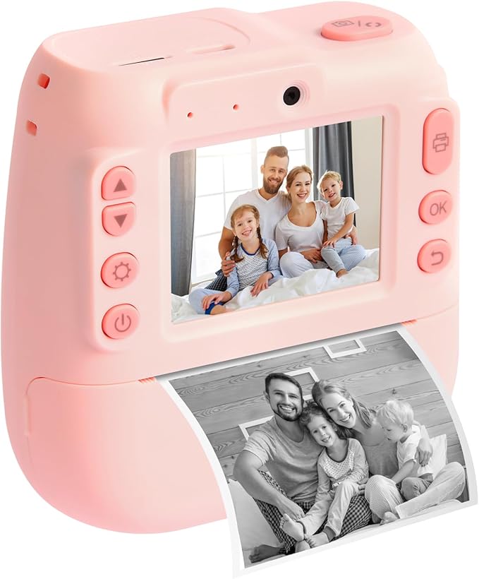 Kids Instant Print Camera with Thermal Printer – Pink Mini Digital Camera for Girls Boys Ages 3-12, USB Rechargeable, Fun DIY Stickers, Selfie Mode – Toy for Christmas Holiday Birthday Gifts (Pink)