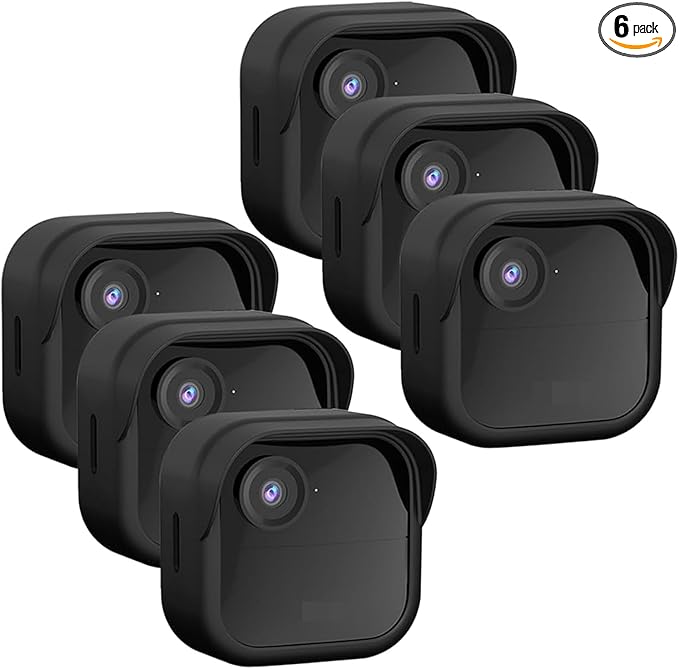 Silicone Case Cover for All-New Blink Outdoor 4 (4th Gen), Weatherproof Protective Skin Cover with Hat Brim, 6 Pack, Black