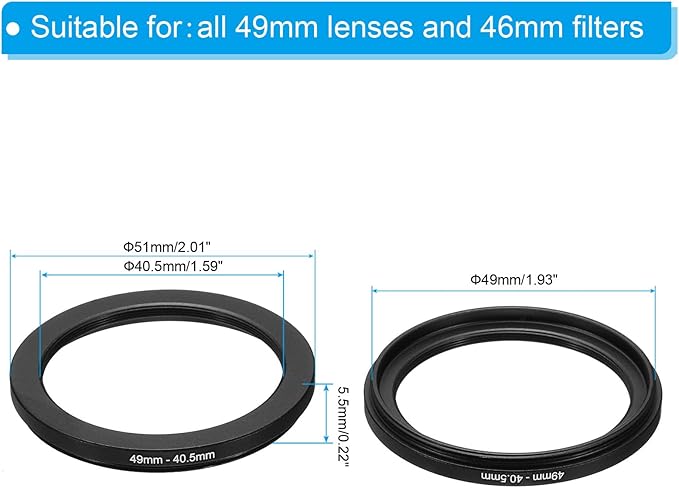 PATIKIL 49mm-40.5mm Metal Step Down Ring, Camera Lens Filter Adapter Ring Aluminum Filter Adapter Ring for Camera Lenses Hood, Black