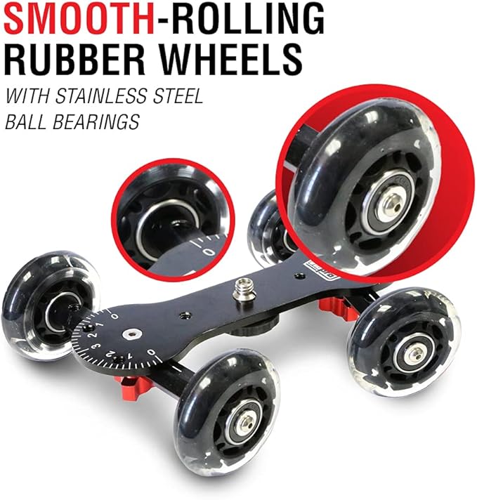 Vidpro SK-22 Professional Skater Dolly - Rolling Slider for DLSR Cameras & Camcorders Ideal for Low-Level Shooting & Panning 25 Lbs Capacity Smooth Rubber Wheels 7 Mounting Points & Extendable Handle