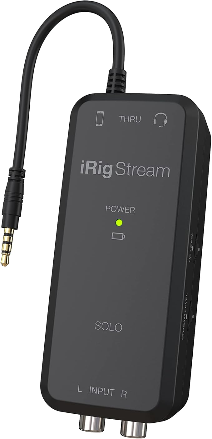 IK Multimedia iRig Stream SOLO audio interface for iOS & Android devices, iPhone, iPad, with 1/8" TRRS jack & 2 RCA, connects directly to mixers & Dj decks