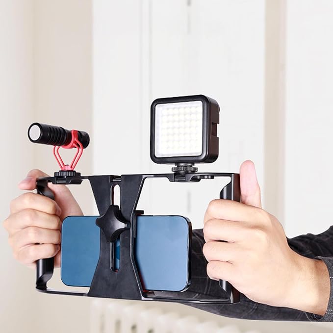 Smartphone Video Rig, Phone Shooting Rig Stabilizer, Mobile Phone Handheld Rabbit Cage for Live Video Portrait Recording Shooting