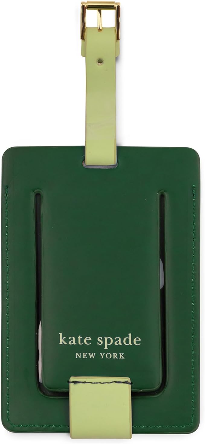 Kate Spade New York Leatherette Luggage Tag with Secure Strap, Colorful Suitcase Identifier for Travel, Monogram Bag Tag ID (R) (Pack of 2)