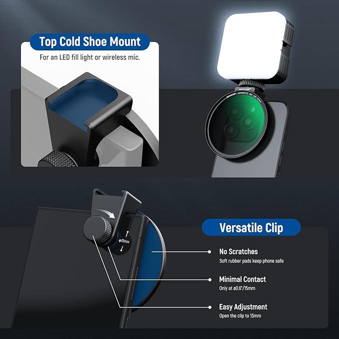 NEEWER 67mm Magnetic CPL Filter, Circular Polarizing Filter with Cold Shoe Phone Camera Lens Clip, Photography Accessories Compatible with iPhone 17 16 Android Samsung Galaxy S35 Ultra