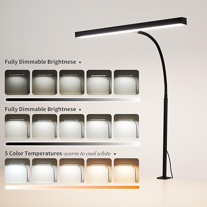 LED Desk Lamp for Office Home, Adjustable Flexible Eye-Caring Desk Light with,5 Modes 10 Brightness Adjustment, USB Adapter Desk Lamp with Clamp-T-B