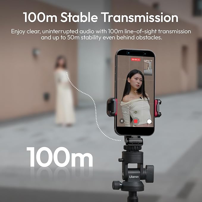 ULANZI A200 Mini Mic Wireless Lavalier Lapel Microphone for iPhone 17/16/15 Type-C, 48kHz/24-bit, Plug & Play, Smart Noise Cancelling, Digital Display, 30H Battery for Video Recording(White + Black)