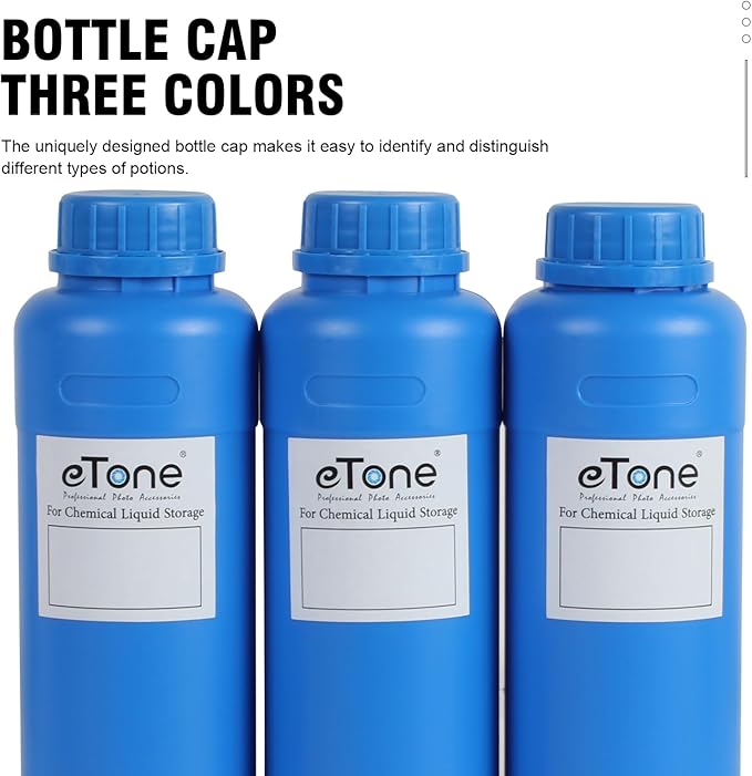 eTone 3X 500ml Darkroom Chemical Storage Bottles with Caps Film Photo Developing Processing Equipment (blue)