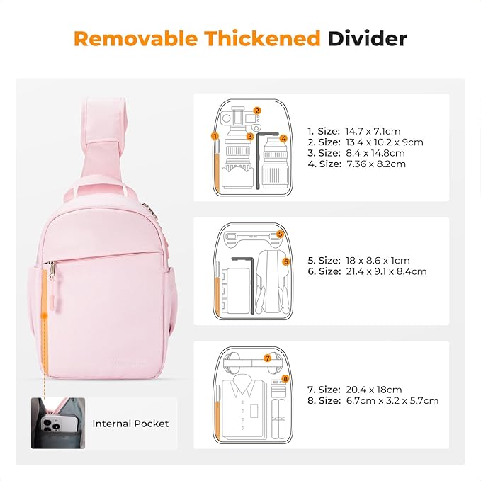 K&F CONCEPT Small Camera Bag for Photographer, Camera Sling Crossbody bag for DSLR/SLR/Mirrorless Camera, Compact Camera Case for Men and Women, Light Pink