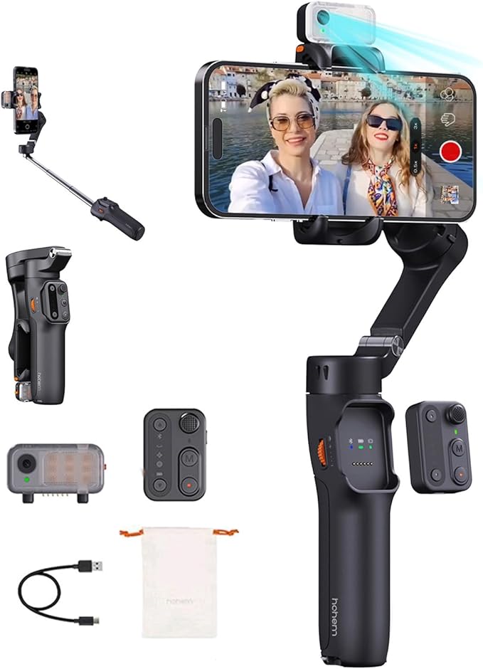 hohem iSteady V3 Gimbal Stabilizer for iPhone, Magnetic AI Tracker,Detached Remote,Built-in Tripod Extension Rod, 3-Axis Phone Gimbal Stabilizer for Smartphone Video Recording Vlog Live tiktok,Black