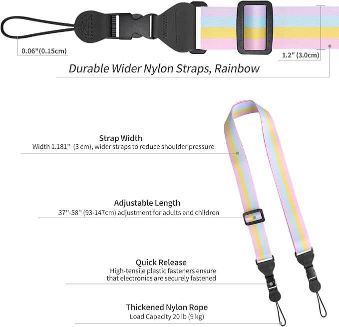 5 Pack Adjustable Shoulder Strap, Nylon Camera Strap, Comfortable Neck Strap for iPad, Cellphone Tablet, Camera, Laptop, Binocular, Luggage Bag (Rainbow Colors Universal Lanyard)