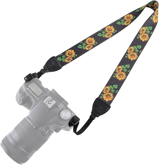 Cyrank Camera Neck Straps,Camera Neck Shoulder Strap Camera Strap Leather Photography Accessory Neck Strap Belt Camera Harness Fashionable Vintage Ethnic Style Sunflower
