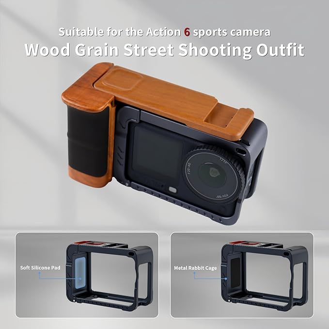 Aluminum Street Grip Kit for DJI OSMO Action 6 Accessories Grip Handle Set (Camera Grip+Ultra-Light Cage) Protective Metal Frame Action 6 Case with Multiple Expansion Interfaces, 1/4" Screw Hole