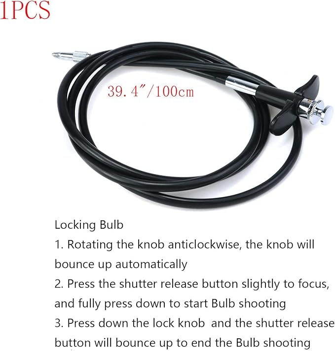 Pastlla 39.4"(100cm) Threaded Release Cable Vibration-Free Black Shutter Release Cable Shutter Release Cable with Bulb-Lock Mechanical Shutter Release Cable
