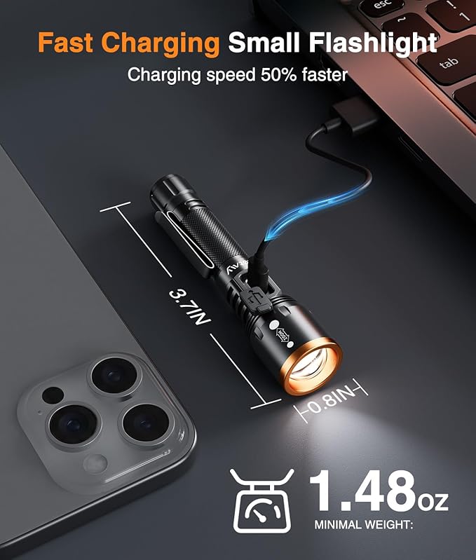 LETMY Small Rechargeable Flashlights Powerful, Zoomable Mini Flashlights High Lumens with Clip, 3 Modes&Memory Function LED Tactical Flashlight, Pocket EDC Flash Lights for Home Camping Emergency Gift