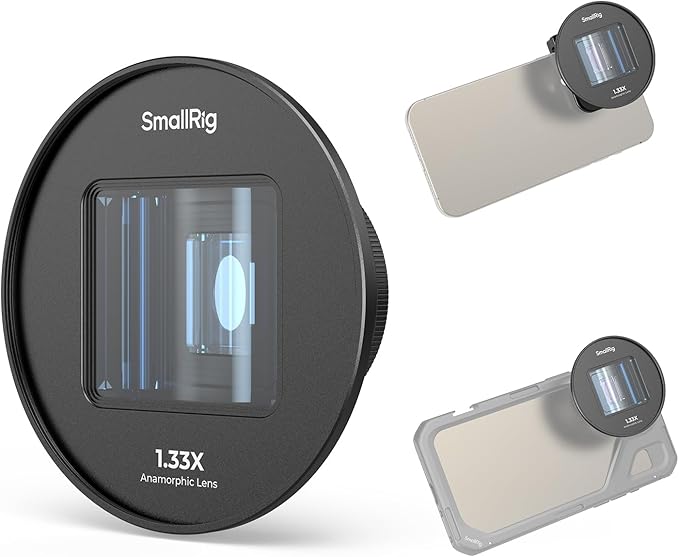 SMALLRIG 1.33X Anamorphic Lens for Mobile Phone, 2.4:1 Wide Screen Deformation Filmmaking Lens with T-Mount, Phone Cinematic Lens for iPhone 15/14 / 13/12, for Samsung S21 / S22 Series - 4590
