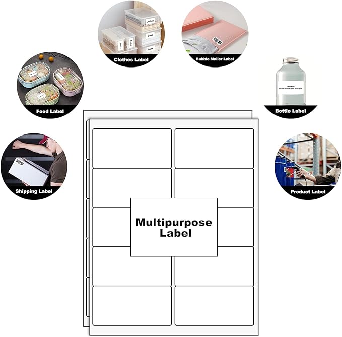 LabelMore 10 up Labels 2'' x 4" Shipping Address Labels for Laser and Inkjet Printers (2,000 Sheets, 20,000 Labels)