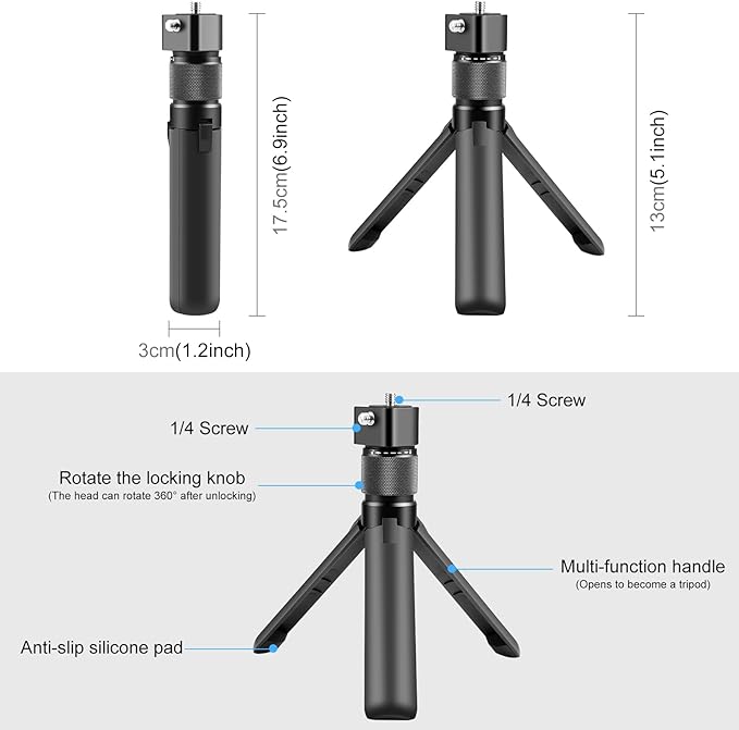 PULUZ Bullet Time Handle Tripod Multi-Functional Tabletop Fold Tripod for insta360 Insta 360 X4 X3, ONE RS, ONE X2, X3, X4 Gopro Go pro Hero 13 12 11 10 5 4 3 Camera Accessories