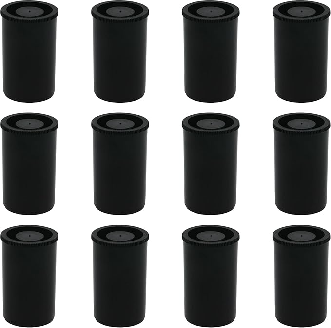 PINE & LINEN 12pcs Black Film Canisters with Lids,33mm/1.3inch Caliber Plastic Film Canisters Camera Reel Containers, Storage Containers for Science Art Projects/Sewing Hobbyists