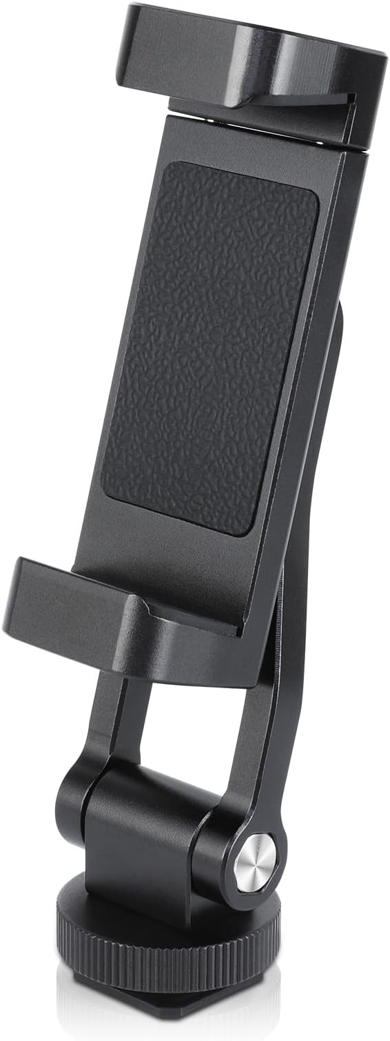 UTEBIT Universal Phone Tripod Mount with Cold Shoe Mount, 1/4" Thread 180° Tilt 360° Rotation Support Vertical and Horizontal, Adjustable Phone Clamp Holder for iPhone 17 16 15 14, for Samsung Galaxy