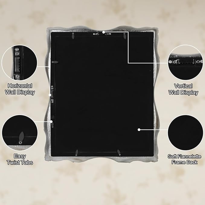 Silver Ornate 11x14 Picture Frame with Mat for 8x10 or 11x14 Photos, Real Glass, Vintage Baroque Victorian Frames for Wall Display