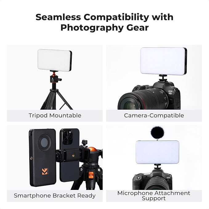 K&F CONCEPT RGB Video Light, Portable Camera Light for Photography, Cold Shoe Light, CRI95+, 2700-7500K, Full Color OLED Screen, 5000mAh Rechargeable LED DSLR Lighting for Content Creator