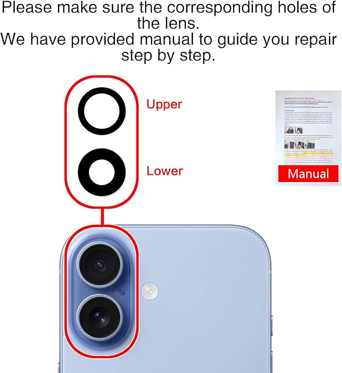 2PCS ASDAWN Back Rear Camera Lens Glass Replacement for iPhone 17 6.3 inch with Pre-Installed Adhesive, Back Lens Glass with Installation Manual + Repair Tool Set