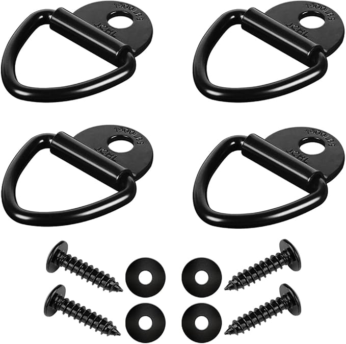 Cargo Tie-Down Anchors, 4PCS 2" Black Steel V-Ring Bolt On Trailer Cargo Rope Bolt on Surface Mounting Clip Truck Load Anchor Point Lashing Ring for Trailers Trucks Warehouses