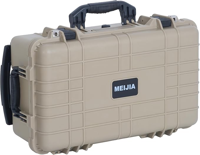MEIJIA All Weather Rolling Waterproof Protective Case, Hard Camera Case,Dry Case with Retractable Pull Handle and Wheels,Foam Inserted, 22 x13.81x9inches (Desert Tan)