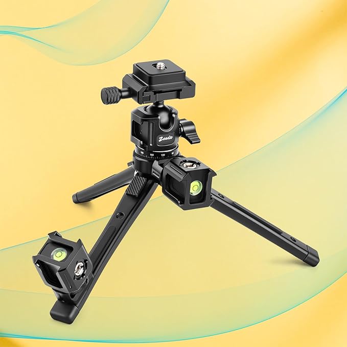 Zeadio Universal Camera Mount with 1/4"-20 Screw, Hot Shoe Adapter, 3/8" Threaded Holes with to 1/4"-20 Threaded Adapter, Light Shoe & Bubble Level for Monitor and Light Mounts etc