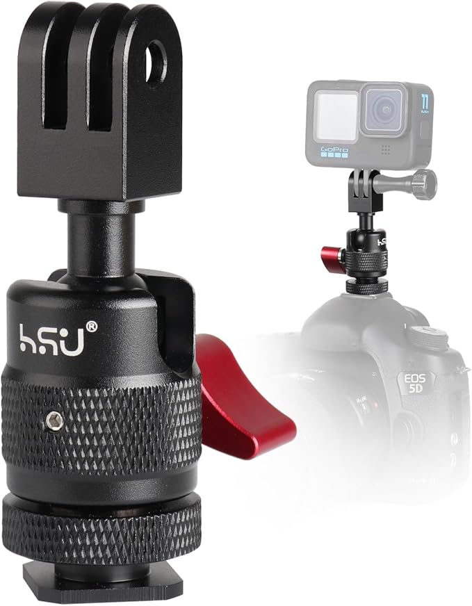 HSU Cold Shoe Mount Adapter, Aluminum 1/4”-20 Screw Hole 360° Rotation Camera Tripod Mount for GoPro Hero 13/12/11/10/9/8/7/DJI Osmo Action, Applicable for Tripod Selfie Stick and DSLR Camera Flash