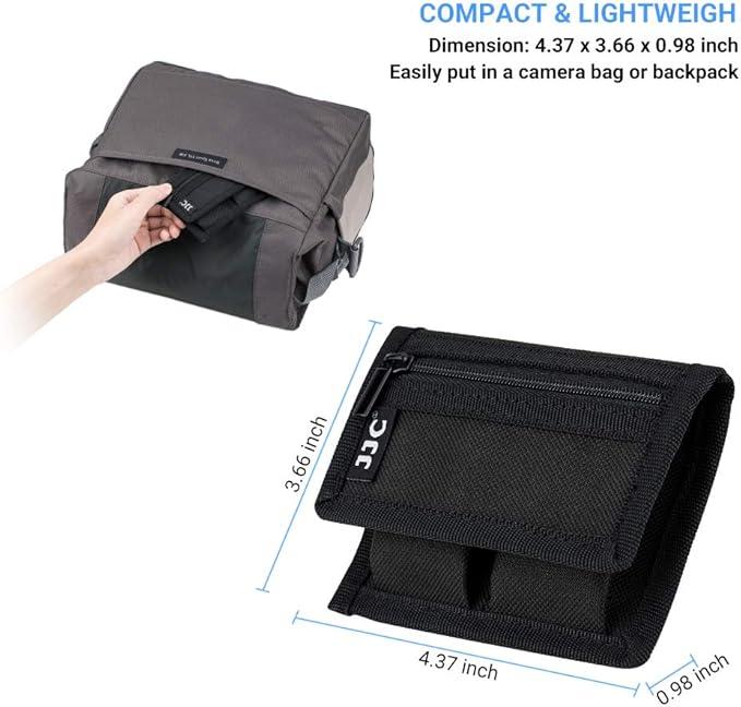 DSLR Battery and Memory Card Holder Pouch (3 Pockets) - Camera SD CF XQD Card Storage Case for AA, LP-E6, LP-E10, LP-E12, LP-E17, EN-EL14, EN-EL15, NP-FW50, NP-F550, NP-FZ100 Batteries