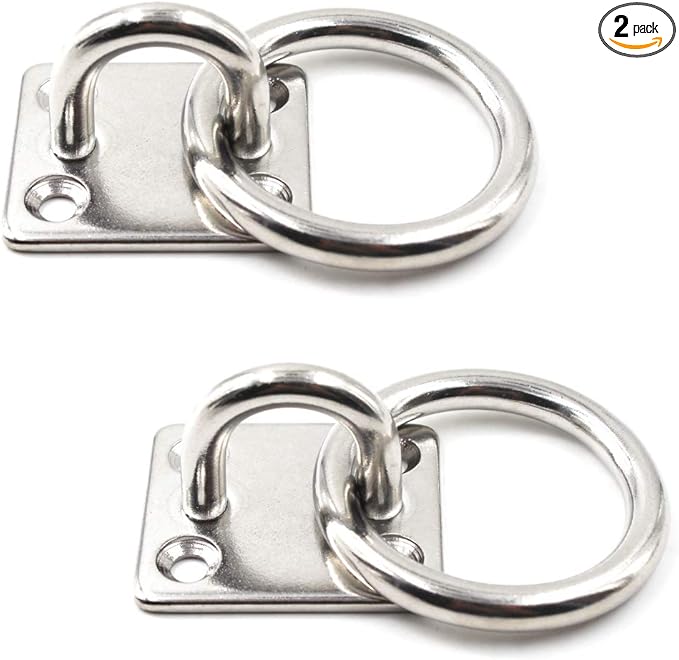 304 Stainless Steel Square Eye Pad Plate with Ring 5/16" 8mm Anchor Mount Great for Yoga Swings Hammocks/Boat Rigging/Marine Deck Hardware/Suspension Training Straps (2PCS)