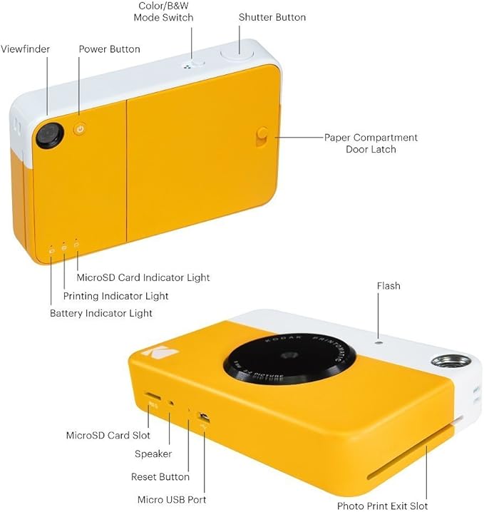Kodak Printomatic Full-Color Instant Print Camera Starter Bundle + Carrying Case + Zink 20pk Photo Paper - Colorful Photos On 2x3 Sticky-Back Paper - Fun Gift for Birthday Christmas Holiday - Yellow