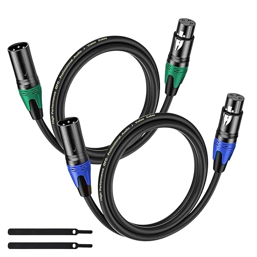 XLR Cable 3.3FT 2Pack Black- Premium Balanced Microphone Cable 3-Pin XLR Male to Female Mic Speaker Cable, Pure Copper and Plated Conductors