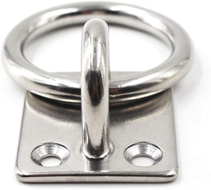 304 Stainless Steel Square Eye Pad Plate with Ring 5/16" 8mm Anchor Mount Great for Yoga Swings Hammocks/Boat Rigging/Marine Deck Hardware/Suspension Training Straps (2PCS)