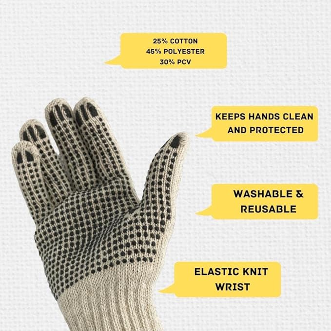 SHIELD GLOVES Cotton Work Gloves with PVC Dotted Grip, 12 Pairs, Women’s Small – Lightweight & Breathable